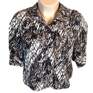 XL Petite East 5th Snakeskin Linen Blend Button Down Top Extra Large